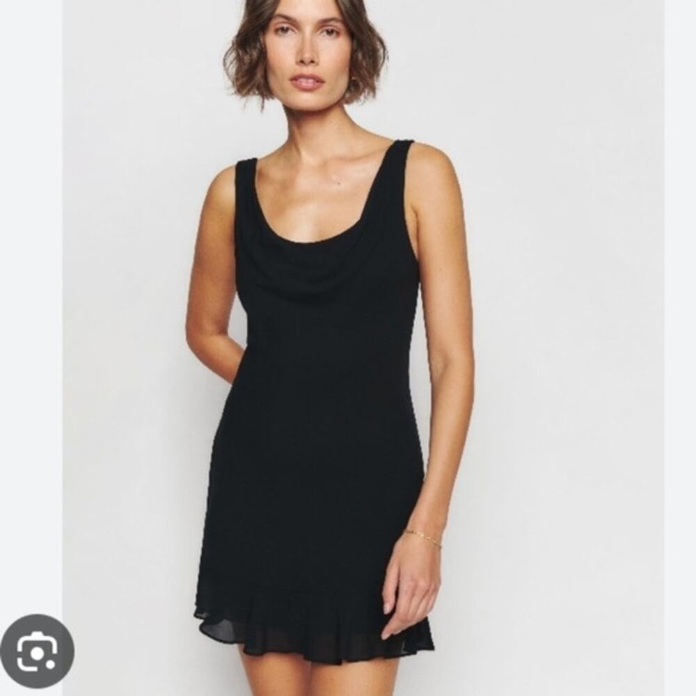 Reformation Rudie Black Sleeveless Cowl Neck Ruffle Hem Mini A-line Dress 10